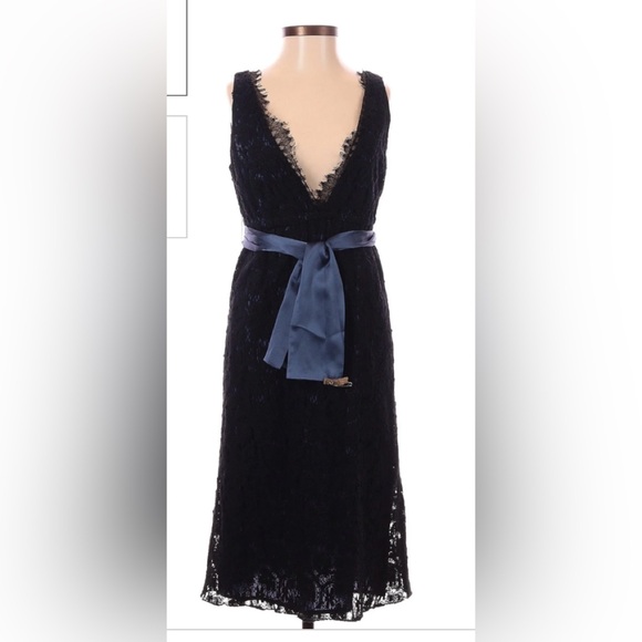 Twelfth Street By Cynthia Vincent. Little Black Dress. Cotton Lace, blue lining. - Picture 2 of 7
